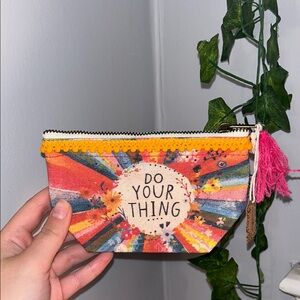NATURAL LIFE Multicolor Pouch with Pink Tassel